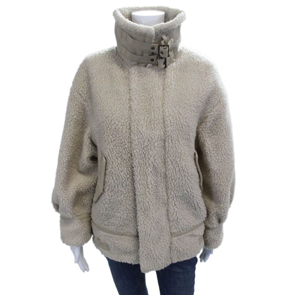 Moussy Womens Beige High Neck Buckle Long Sleeve Polyester Jacket Size 1